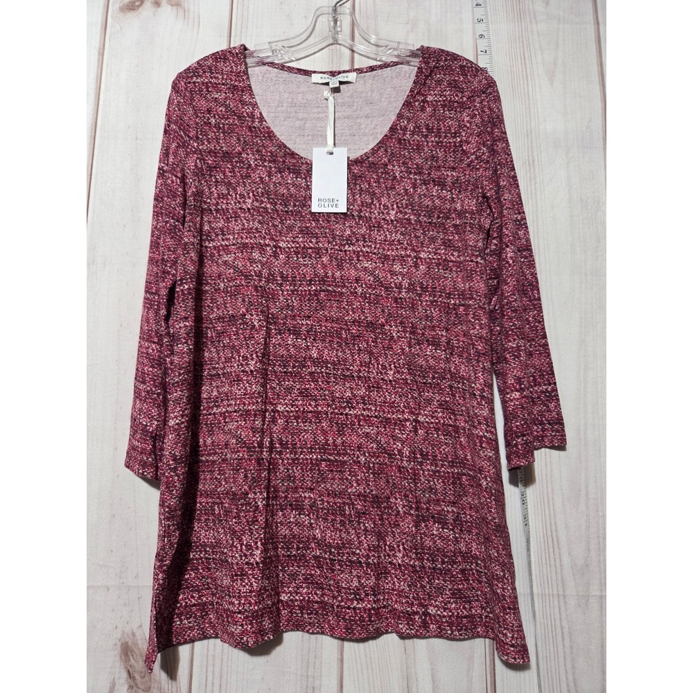 Rose Olive Womens Large Tunic‎ Top 3/4 Sleeve Scoop Neck Pink Heathered Casual